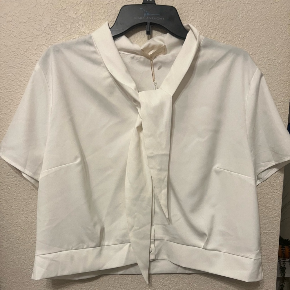 Belle Poque Women Vintage Inspired Tie Neck Blouse Short Sleeve. XXL